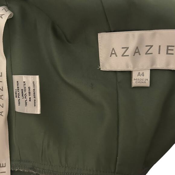 Azazie Formal Maxi Dress SZ A4 Sage Pleated Stretch Satin Baby Doll Wedding - Picture 8 of 8